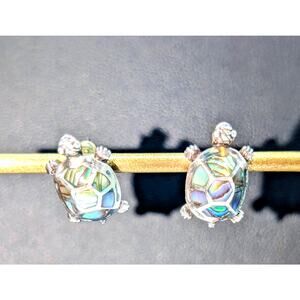 Vintage 925 Sterling Silver Abalone Turtle Post Earrings